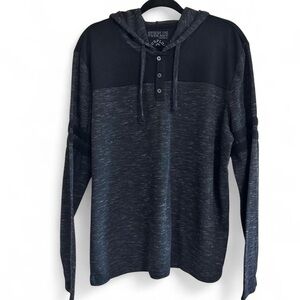 Men's Long Sleeve Black and Gray Henley‎ Shirt with Hood